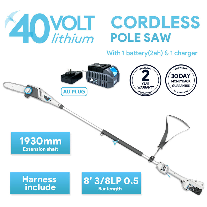 Angled right view of Swift 40V cordless pole saw - switft series