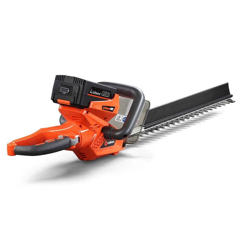 Angled front view of cordless hedge trimmer 22"