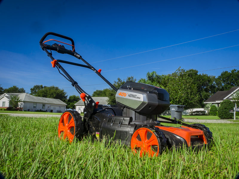 Angled right view of 40V Cordless Lawn Mower, 17", Brushless - Flex Series