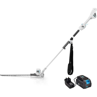 Angled view of cordless pole hedge trimmer swift series