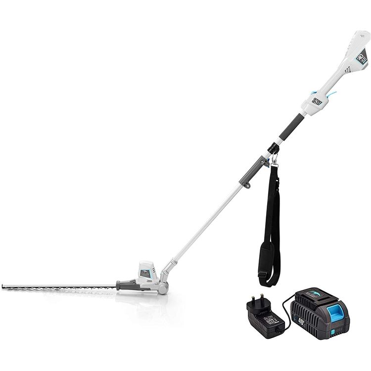 Angled view of cordless pole hedge trimmer swift series