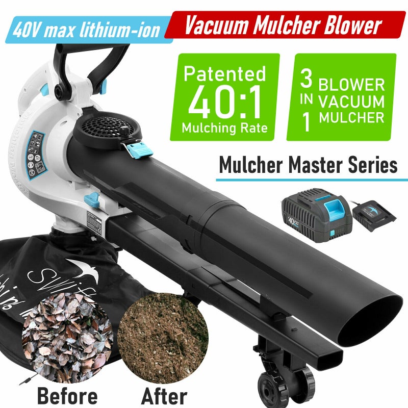 Angled front view of swift 40V cordless leaf blower vacuum series