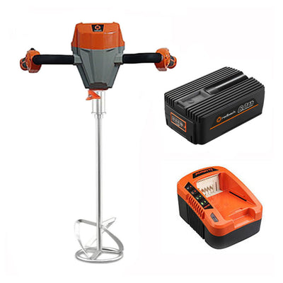 Angled view of 40V Cordless 4-3-4" Mud-Paint Mixing Auger Kit, Brushless Motor - Flex Series with Batteries & charger
