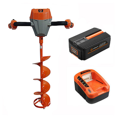 Package view of 40V Cordless 8" Ice Auger Kit, Brushless Motor- Flex Series with batteries & charger