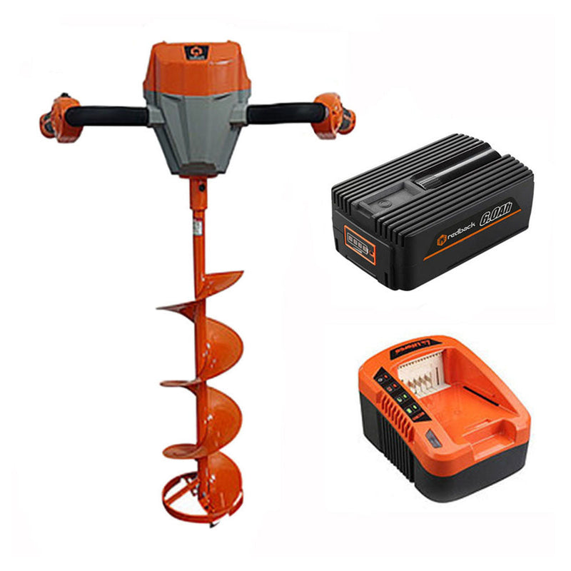 Front view of 40V Cordless 8" Ice Auger Kit, Brushless Motor- Flex Series with batteries & charger