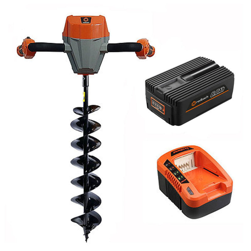 Front view of 40V Cordless 6" Earth Auger Kit, Brushless Motor- Flex Series with battery